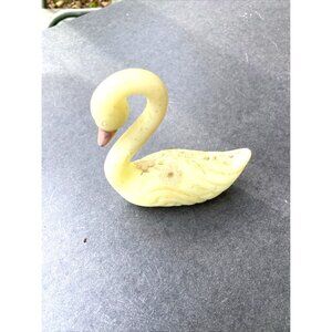 Hand Painted S. Fisher Yellow Soapstone Swan Figurine